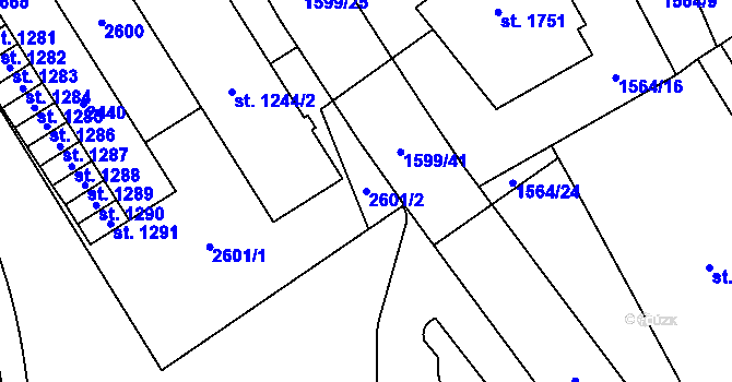 Parcela st. 2601/2 v KÚ Litomyšl, Katastrální mapa