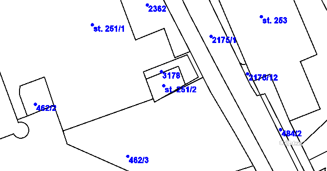Parcela st. 251/2 v KÚ Litomyšl, Katastrální mapa