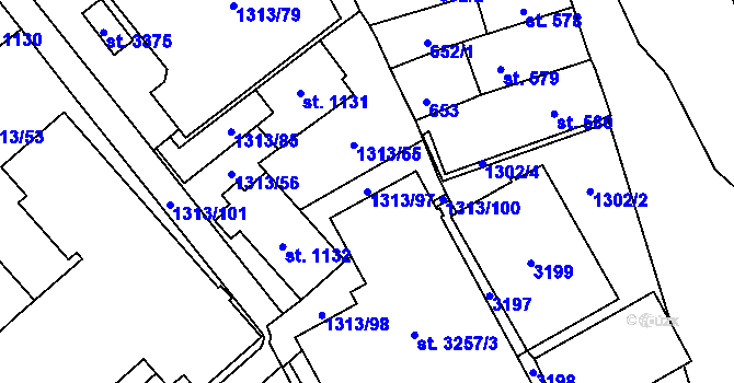 Parcela st. 1313/97 v KÚ Litomyšl, Katastrální mapa