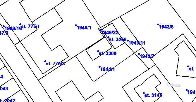 Parcela st. 3309 v KÚ Litomyšl, Katastrální mapa