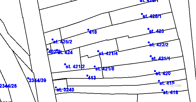 Parcela st. 421/4 v KÚ Litomyšl, Katastrální mapa