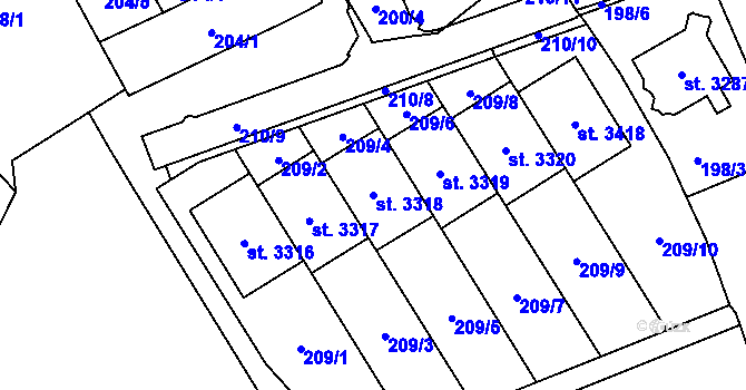 Parcela st. 3318 v KÚ Litomyšl, Katastrální mapa