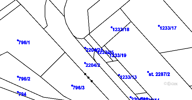Parcela st. 1233/25 v KÚ Litomyšl, Katastrální mapa