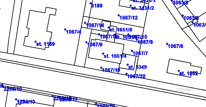 Parcela st. 1651/4 v KÚ Litomyšl, Katastrální mapa