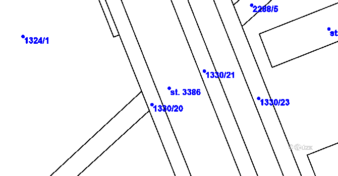 Parcela st. 3386 v KÚ Litomyšl, Katastrální mapa