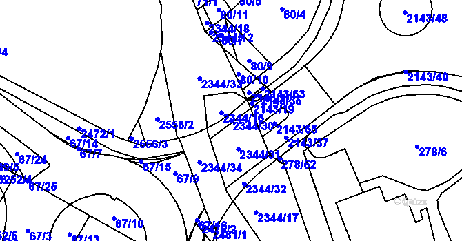 Parcela st. 2344/30 v KÚ Litomyšl, Katastrální mapa