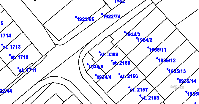 Parcela st. 3399 v KÚ Litomyšl, Katastrální mapa