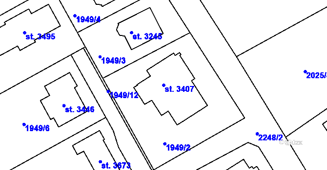 Parcela st. 3407 v KÚ Litomyšl, Katastrální mapa