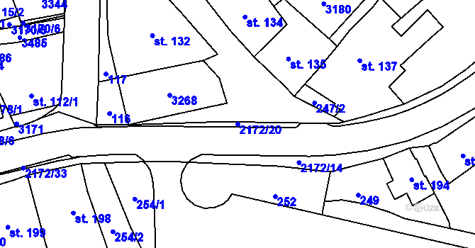 Parcela st. 2172/20 v KÚ Litomyšl, Katastrální mapa