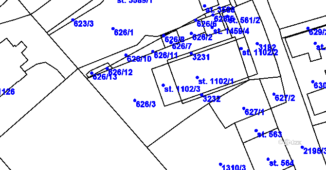 Parcela st. 1102/3 v KÚ Litomyšl, Katastrální mapa