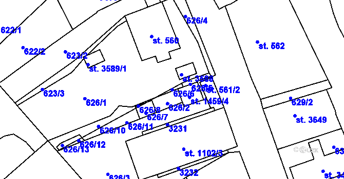 Parcela st. 626/6 v KÚ Litomyšl, Katastrální mapa