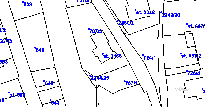 Parcela st. 3466 v KÚ Litomyšl, Katastrální mapa