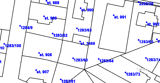 Parcela st. 3468 v KÚ Litomyšl, Katastrální mapa
