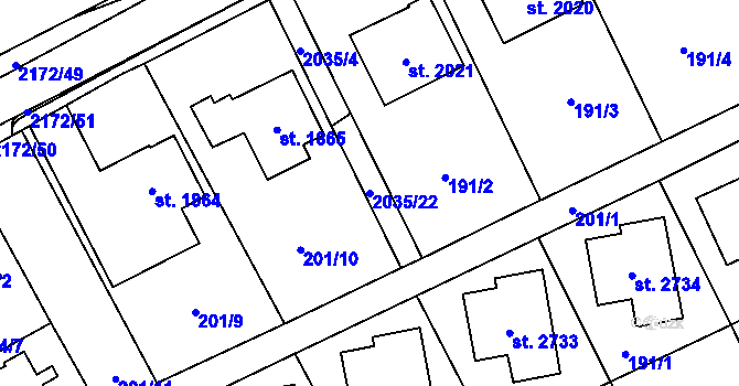 Parcela st. 2035/22 v KÚ Litomyšl, Katastrální mapa