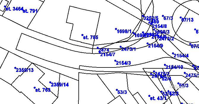 Parcela st. 2154/7 v KÚ Litomyšl, Katastrální mapa
