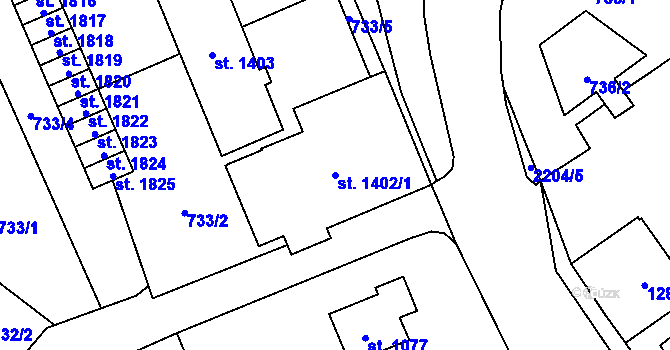 Parcela st. 1402/1 v KÚ Litomyšl, Katastrální mapa
