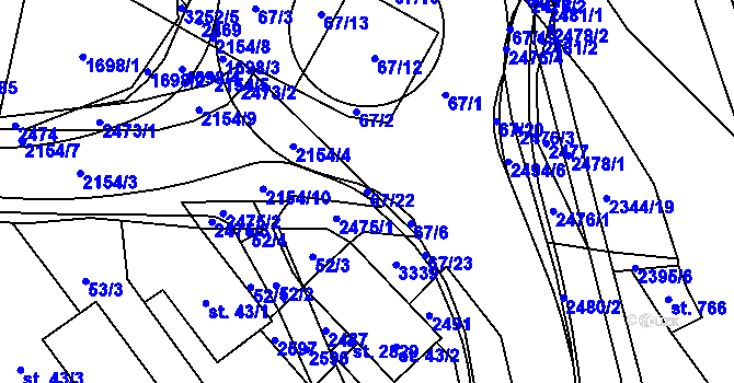 Parcela st. 67/22 v KÚ Litomyšl, Katastrální mapa