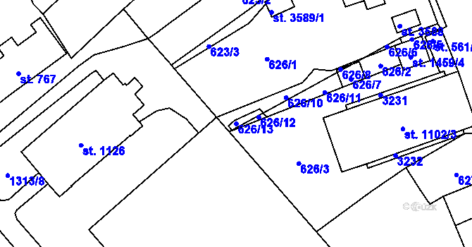 Parcela st. 626/13 v KÚ Litomyšl, Katastrální mapa