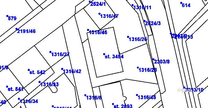 Parcela st. 3494 v KÚ Litomyšl, Katastrální mapa