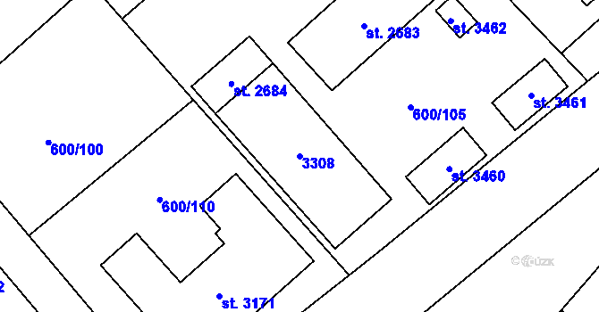 Parcela st. 3308 v KÚ Litomyšl, Katastrální mapa