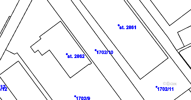 Parcela st. 1702/10 v KÚ Litomyšl, Katastrální mapa
