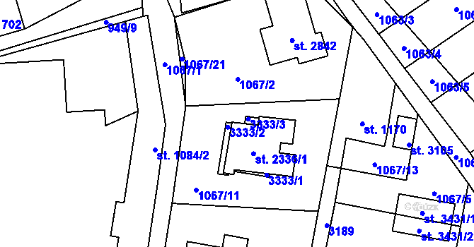 Parcela st. 2336/3 v KÚ Litomyšl, Katastrální mapa
