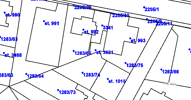 Parcela st. 3621 v KÚ Litomyšl, Katastrální mapa