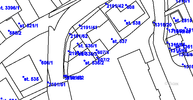 Parcela st. 607/1 v KÚ Litomyšl, Katastrální mapa