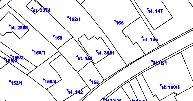 Parcela st. 3631 v KÚ Litomyšl, Katastrální mapa