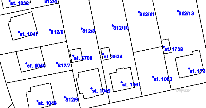 Parcela st. 3634 v KÚ Litomyšl, Katastrální mapa