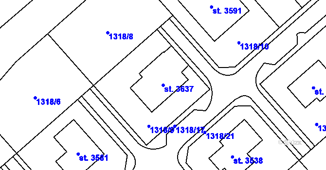 Parcela st. 3637 v KÚ Litomyšl, Katastrální mapa