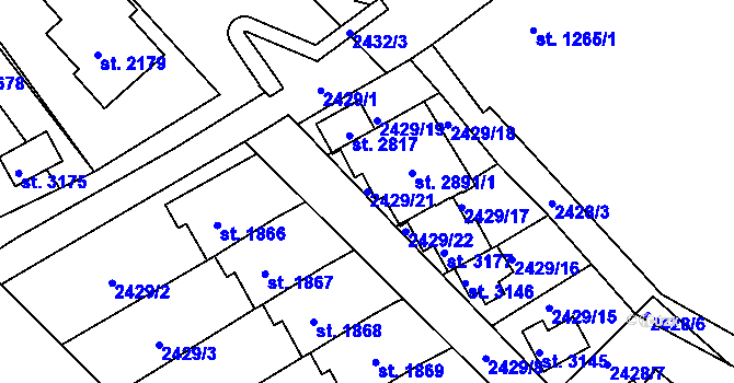 Parcela st. 2429/21 v KÚ Litomyšl, Katastrální mapa