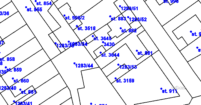 Parcela st. 3644 v KÚ Litomyšl, Katastrální mapa