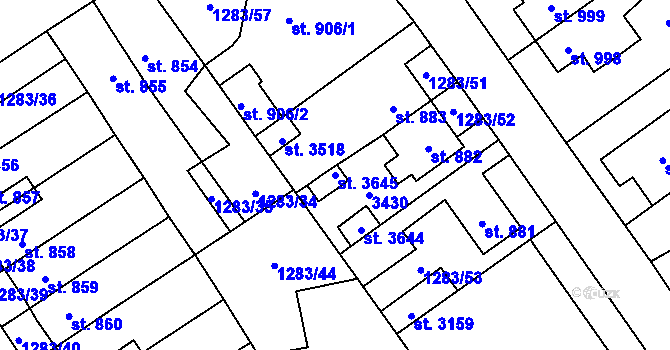 Parcela st. 3645 v KÚ Litomyšl, Katastrální mapa