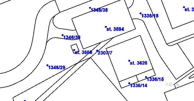 Parcela st. 2307/7 v KÚ Litomyšl, Katastrální mapa