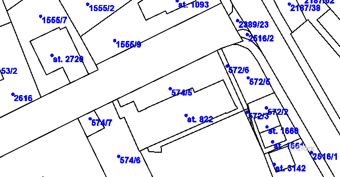 Parcela st. 574/5 v KÚ Litomyšl, Katastrální mapa