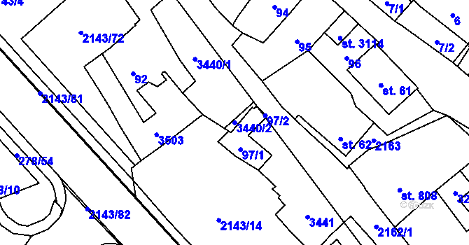 Parcela st. 3440/2 v KÚ Litomyšl, Katastrální mapa