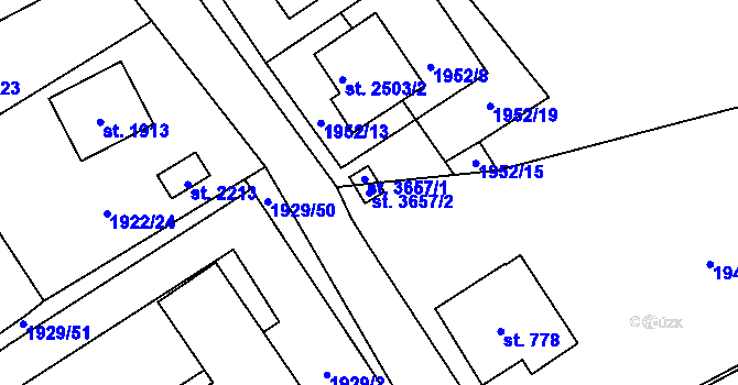Parcela st. 3657/2 v KÚ Litomyšl, Katastrální mapa