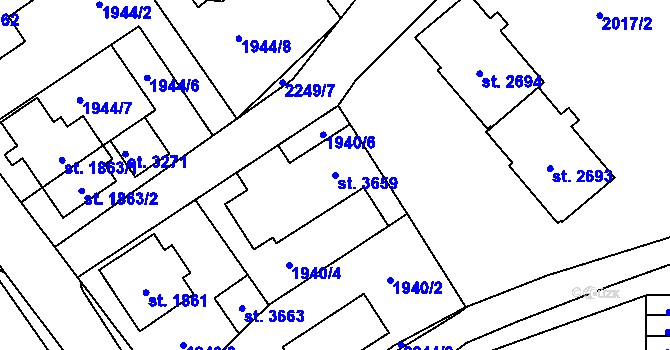 Parcela st. 3659 v KÚ Litomyšl, Katastrální mapa
