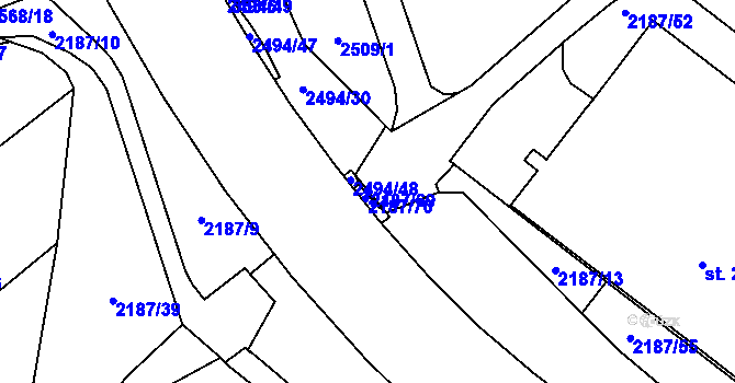 Parcela st. 2187/69 v KÚ Litomyšl, Katastrální mapa