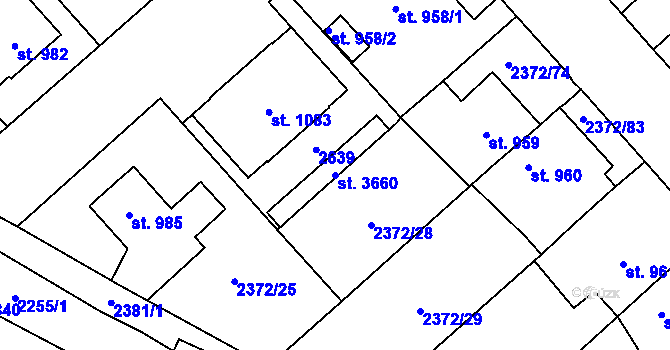 Parcela st. 3660 v KÚ Litomyšl, Katastrální mapa