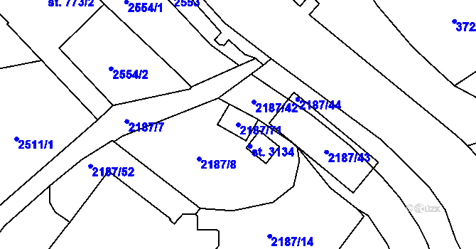Parcela st. 2187/71 v KÚ Litomyšl, Katastrální mapa