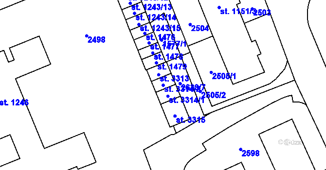 Parcela st. 3314/2 v KÚ Litomyšl, Katastrální mapa