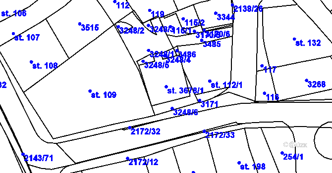 Parcela st. 3678/1 v KÚ Litomyšl, Katastrální mapa