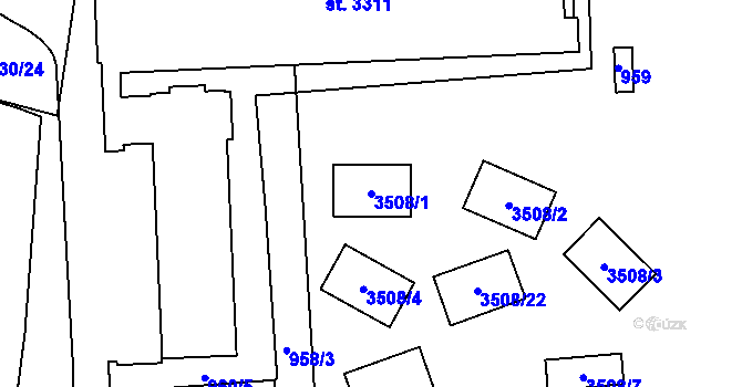 Parcela st. 3508/1 v KÚ Litomyšl, Katastrální mapa