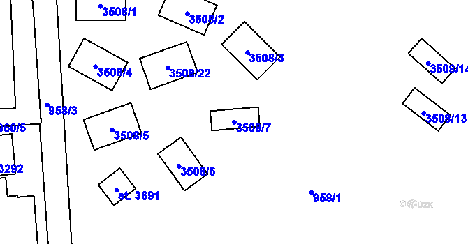 Parcela st. 3508/7 v KÚ Litomyšl, Katastrální mapa