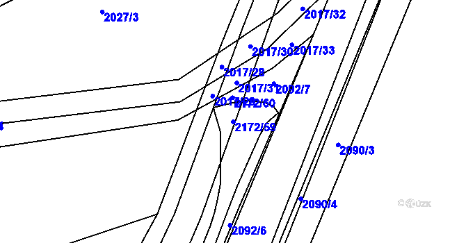 Parcela st. 2172/59 v KÚ Litomyšl, Katastrální mapa