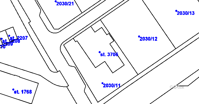 Parcela st. 3706 v KÚ Litomyšl, Katastrální mapa