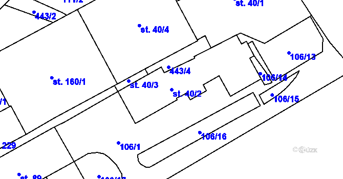 Parcela st. 40/2 v KÚ Lány u Litomyšle, Katastrální mapa