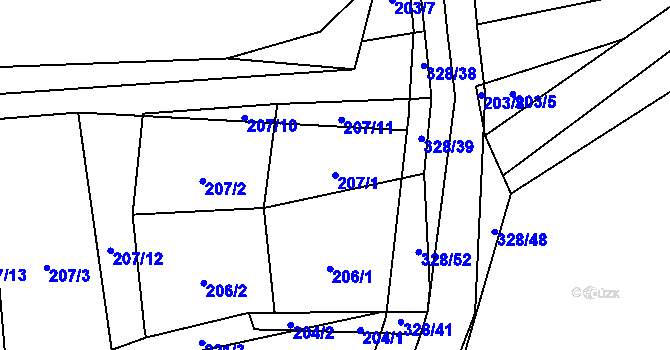 Parcela st. 207/1 v KÚ Lány u Litomyšle, Katastrální mapa
